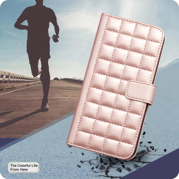 Bild 5,  Samsung Galaxy S25 Ultra Fodral Läder Rutor Roséguld - Teknikhallen.se