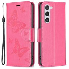  Samsung Galaxy S23 Fodral Med Fj&auml;ril Tryck Rosa - Teknikhallen.se
