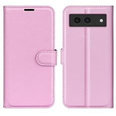  Google Pixel 8A Litchi L&auml;der Fodral Ljus Rosa - Teknikhallen.se