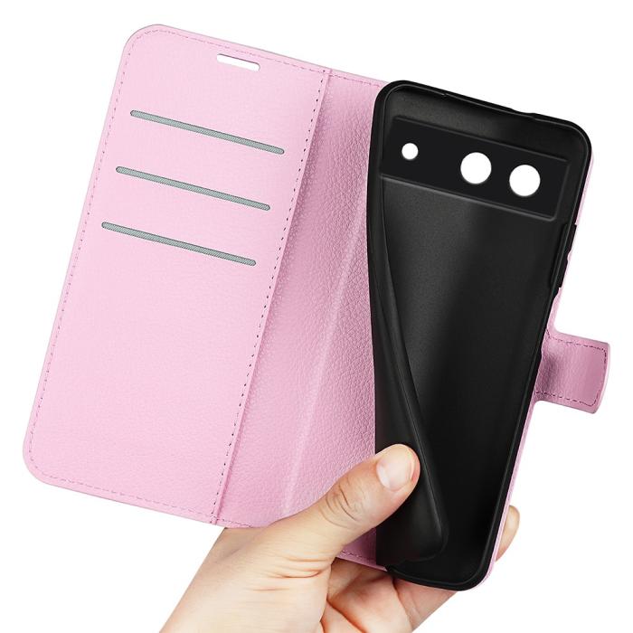 Bild 4,  Google Pixel 8A Litchi Läder Fodral Ljus Rosa - Teknikhallen.se