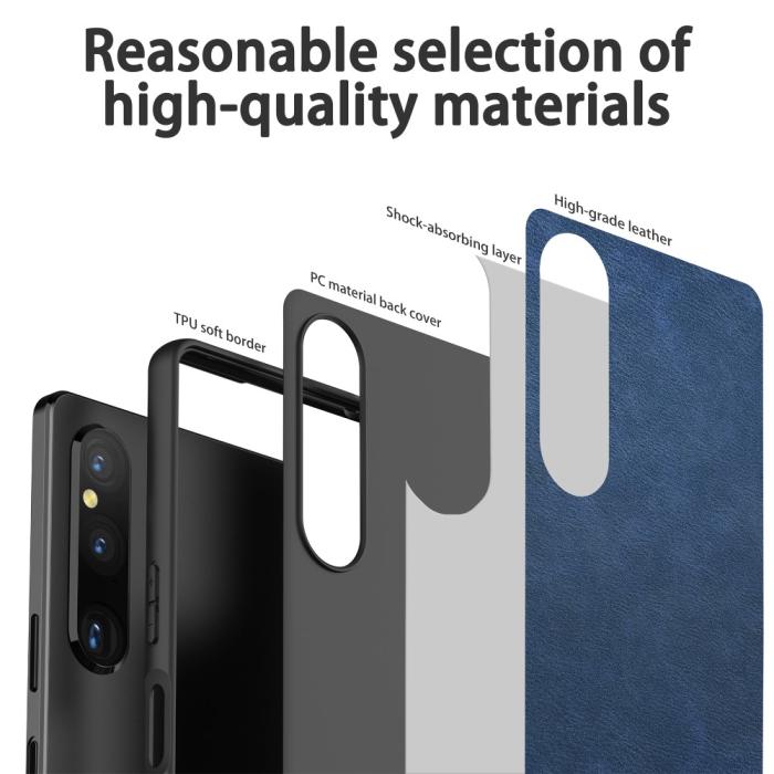 Bild 6,  Sony Xperia 1 V Skal Retro Läder Blå - Teknikhallen.se