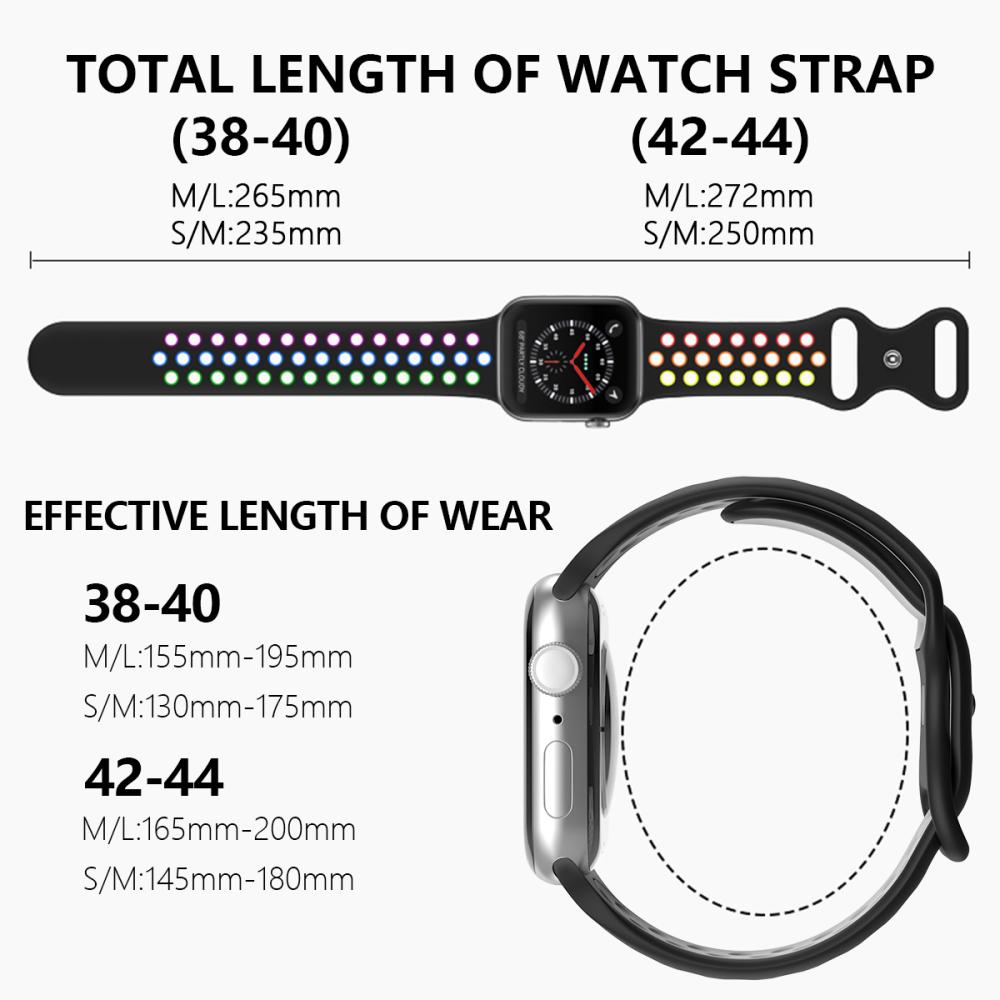 ColorPop Sportarmband Dual-Color Apple Watch 42/44/45/49 mm (M/L) Svart/Rainbow - Teknikhallen.se