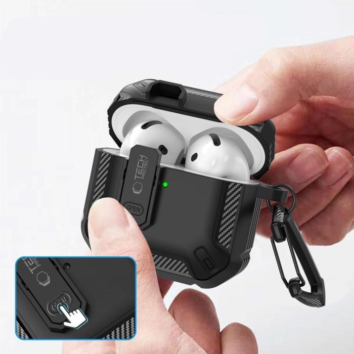 Bild 3, Tech-Protect Tech-Protect AirPods 4 Skal Carbonox Svart - Teknikhallen.se