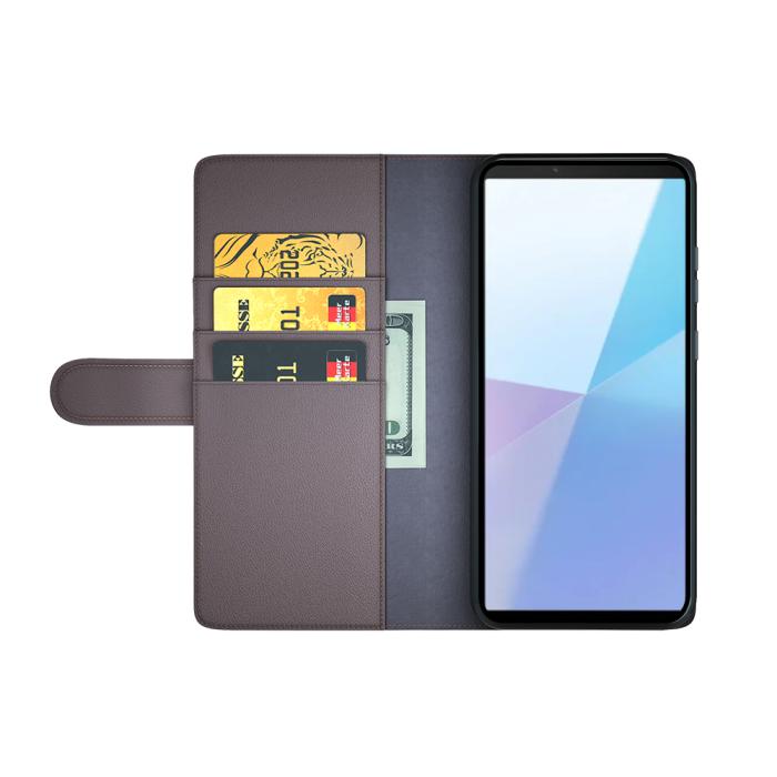 Bild 3,  Sony Xperia 10 VII Fodral Premium Äkta Läder Brun - Teknikhallen.se