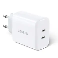 UGREEN Ugreen 40W 2x USB-C PD Snabbladdare V&auml;ggladdare Vit - Teknikhallen.se