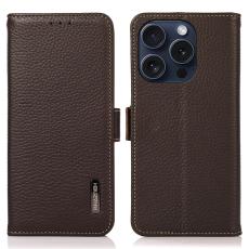 KHAZNEH KHAZNEH iPhone 16 Pro Max Fodral &Auml;kta L&auml;der Litchi Textur Brun - Teknikhallen.se