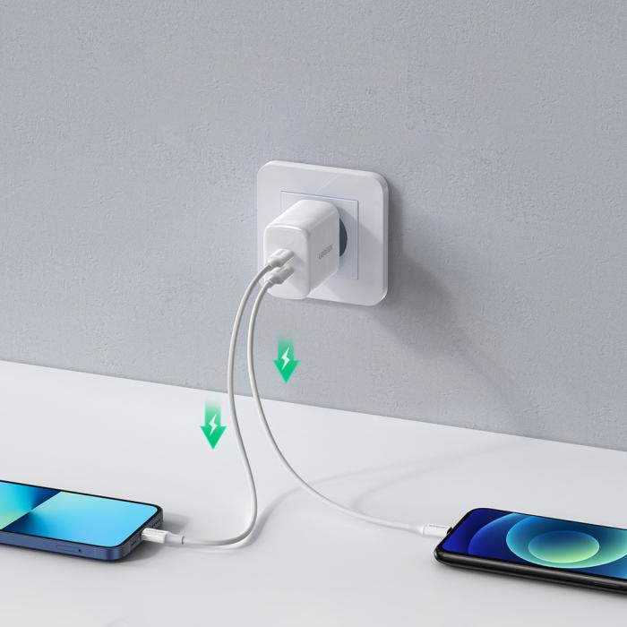 Bild 2, UGREEN Ugreen 40W 2x USB-C PD Snabbladdare Väggladdare Vit - Teknikhallen.se