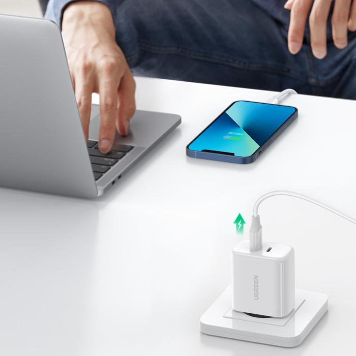 Bild 4, UGREEN Ugreen 40W 2x USB-C PD Snabbladdare Väggladdare Vit - Teknikhallen.se