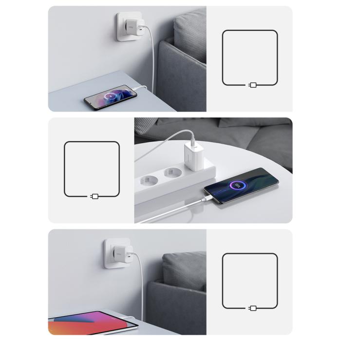 Bild 5, UGREEN Ugreen 40W 2x USB-C PD Snabbladdare Väggladdare Vit - Teknikhallen.se