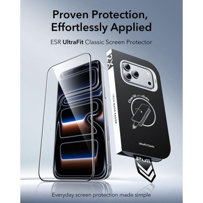 Bild 2, ESR ESR iPhone 18 Pro Max/17 Pro Max 2-PACK Skärmskydd UltraFit Härdat Glas - Teknikhallen.se