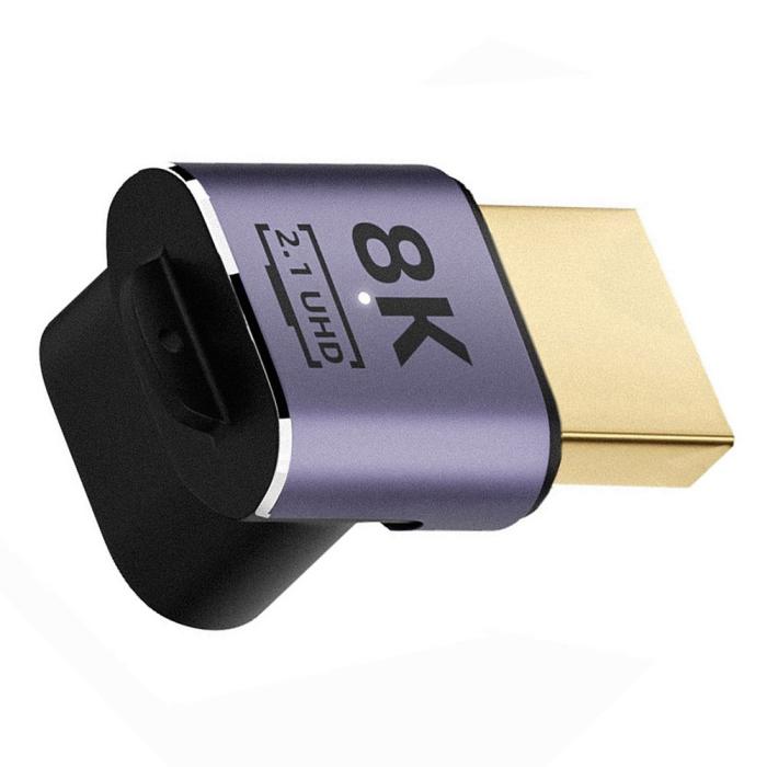 Bild 2,  8K 60Hz 90° Nedvinkel HDMI Hane - HDMI 2.1 Hona Adapter Blå - Teknikhallen.se