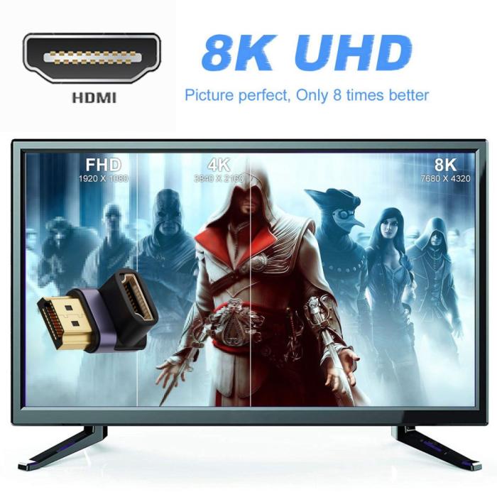 Bild 5,  8K 60Hz 90° Nedvinkel HDMI Hane - HDMI 2.1 Hona Adapter Blå - Teknikhallen.se