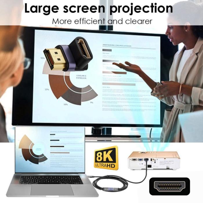 Bild 6,  8K 60Hz 90° Nedvinkel HDMI Hane - HDMI 2.1 Hona Adapter Blå - Teknikhallen.se