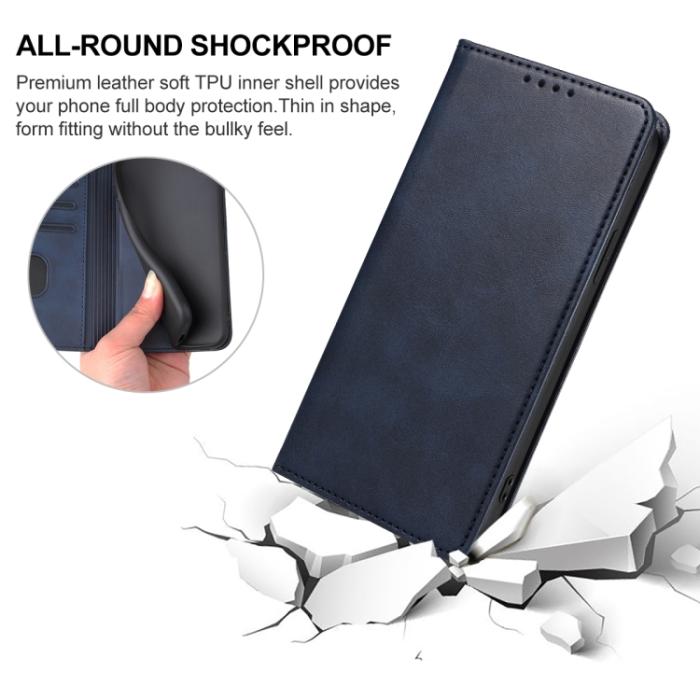 Bild 6,  iPhone 15 Pro Fodral Flip Läder Blå - Teknikhallen.se