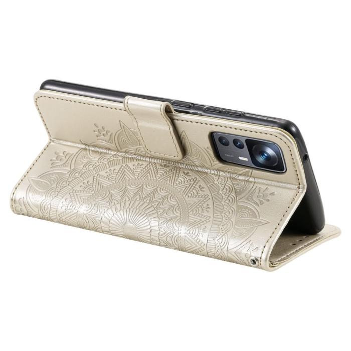 Bild 4,  Xiaomi 12T / 12T Pro Fodral Mandala Läder Guld - Teknikhallen.se