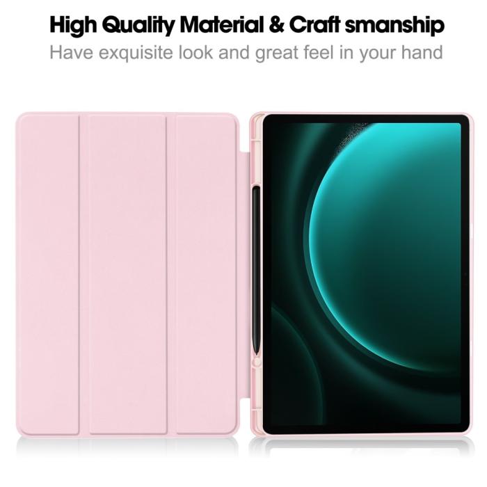 Bild 2,  Galaxy Tab S9 FE Plus Fodral Tri-Fold Pennhållare Rosa - Teknikhallen.se