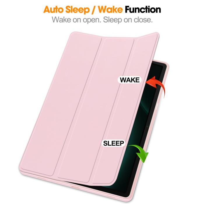 Bild 3,  Galaxy Tab S9 FE Plus Fodral Tri-Fold Pennhållare Rosa - Teknikhallen.se