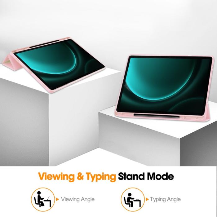Bild 4,  Galaxy Tab S9 FE Plus Fodral Tri-Fold Pennhållare Rosa - Teknikhallen.se