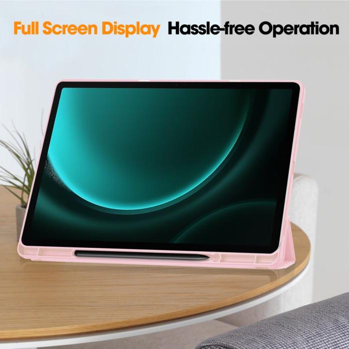 Bild 5,  Galaxy Tab S9 FE Plus Fodral Tri-Fold Pennhållare Rosa - Teknikhallen.se