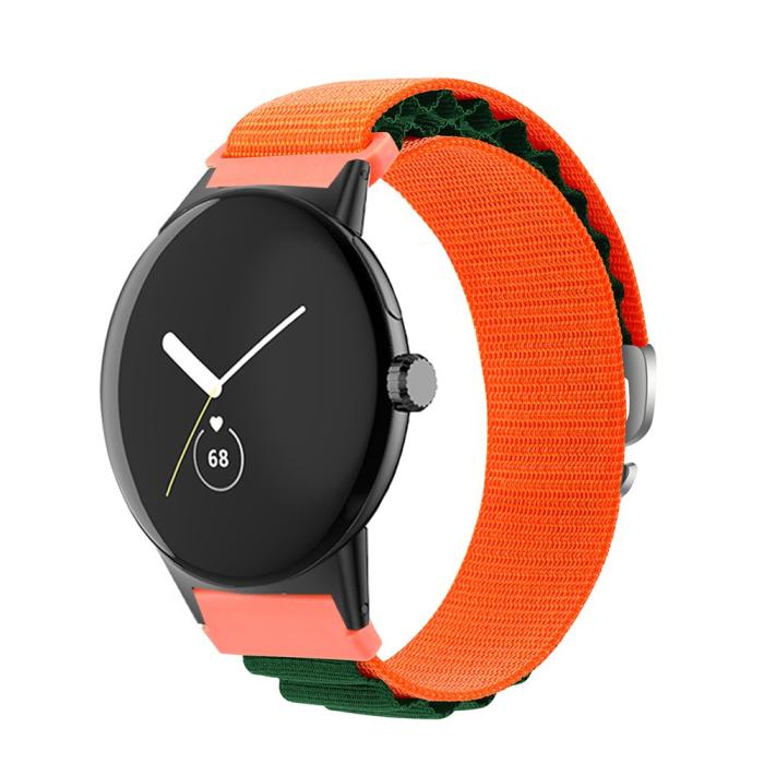 Bild 3,  Google Pixel Watch / Watch 2 Armband Nylon Pro Orange/Grön - Teknikhallen.se