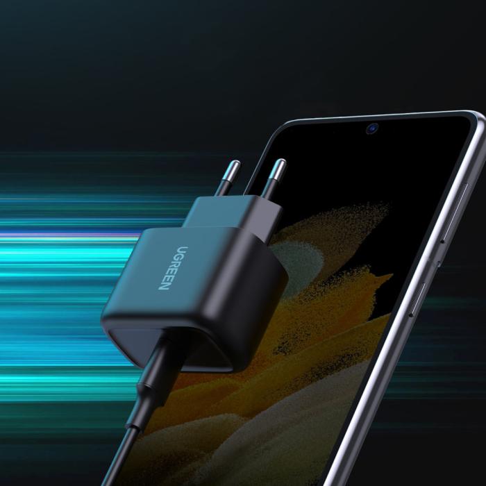 Bild 4, UGREEN Ugreen 25W USB-C Snabbladdare + 2m USB-C - USB-C kabel Svart - Teknikhallen.se