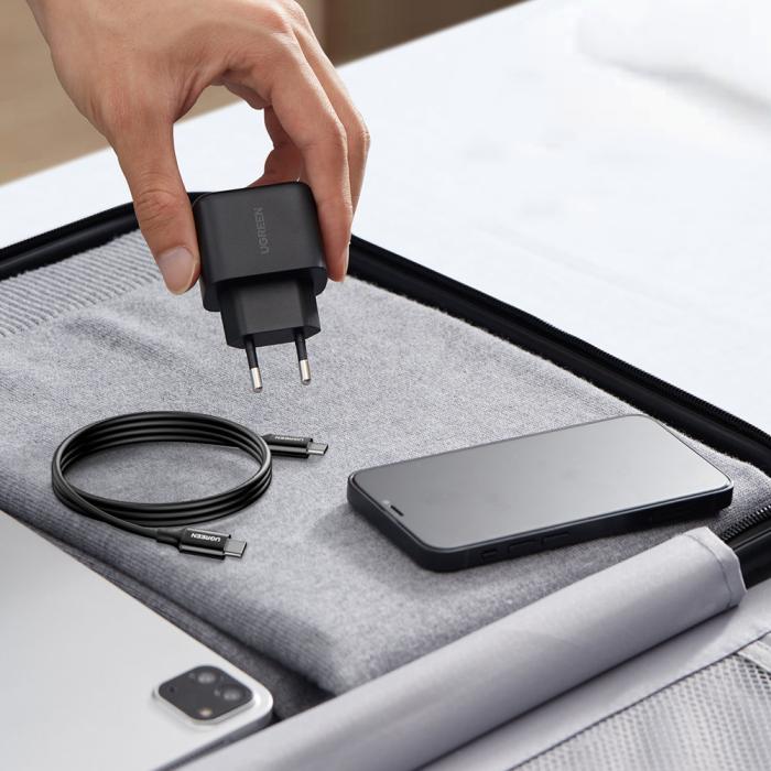 Bild 6, UGREEN Ugreen 25W USB-C Snabbladdare + 2m USB-C - USB-C kabel Svart - Teknikhallen.se