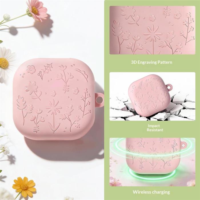 Bild 5,  Samsung Galaxy Buds 4 / 4 Pro Skal Silikon Blommigt Tryck Grön - Teknikhallen.se