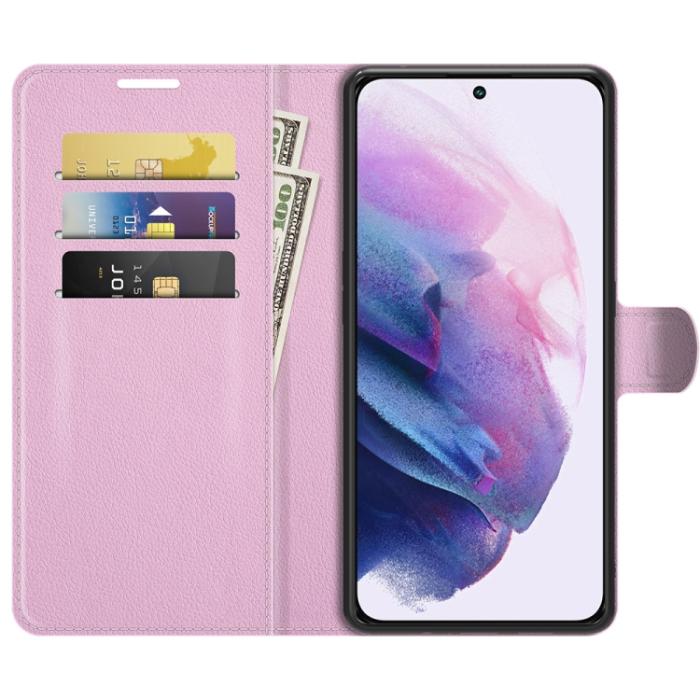 Bild 3,  Samsung Galaxy S22 Fodral Litchi Textur Ljus Rosa - Teknikhallen.se