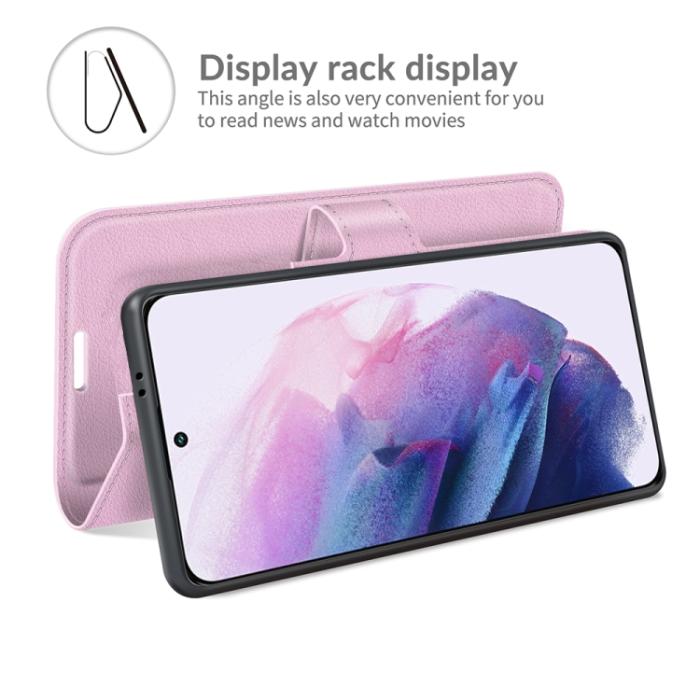 Bild 5,  Samsung Galaxy S22 Fodral Litchi Textur Ljus Rosa - Teknikhallen.se