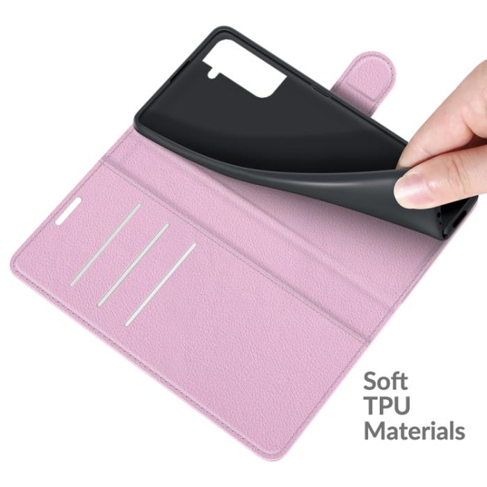 Bild 6,  Samsung Galaxy S22 Fodral Litchi Textur Ljus Rosa - Teknikhallen.se