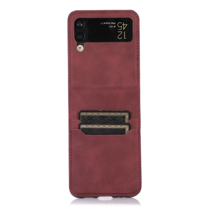 Bild 2,  Samsung Galaxy Z Flip 4 Skal Läder Kortfack Röd - Teknikhallen.se
