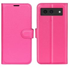  Google Pixel 8A Litchi L&auml;der Fodral Rosa - Teknikhallen.se