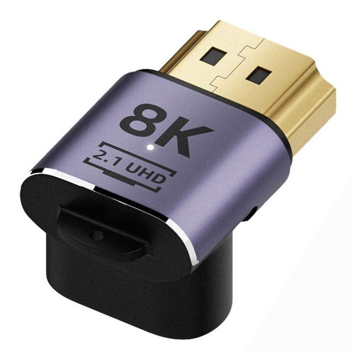 Bild 2,  8K 60Hz 90° Uppvinkel HDMI Hane - HDMI 2.1 Hona Adapter Blå - Teknikhallen.se