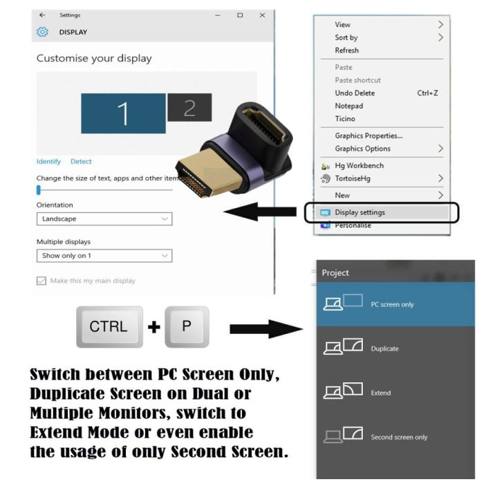 Bild 4,  8K 60Hz 90° Uppvinkel HDMI Hane - HDMI 2.1 Hona Adapter Blå - Teknikhallen.se