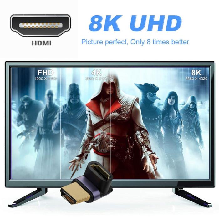 Bild 5,  8K 60Hz 90° Uppvinkel HDMI Hane - HDMI 2.1 Hona Adapter Blå - Teknikhallen.se
