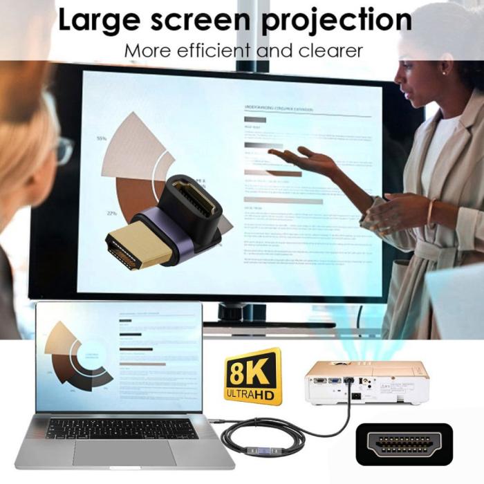 Bild 6,  8K 60Hz 90° Uppvinkel HDMI Hane - HDMI 2.1 Hona Adapter Blå - Teknikhallen.se