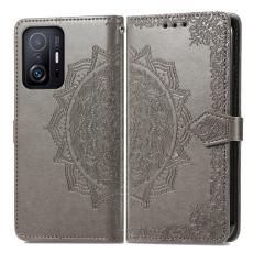  Xiaomi 11T / 11T Pro Fodral L&auml;der Mandala Gr&aring; - Teknikhallen.se