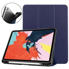  iPad Air 2026-2020 Fodral Tri-Fold Litchi M&ouml;rk Bl&aring; - Teknikhallen.se