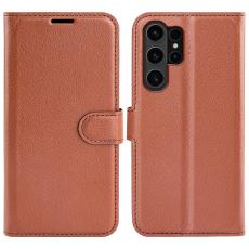  Samsung Galaxy S24 Ultra Fodral L&auml;der Litchi Brun - Teknikhallen.se