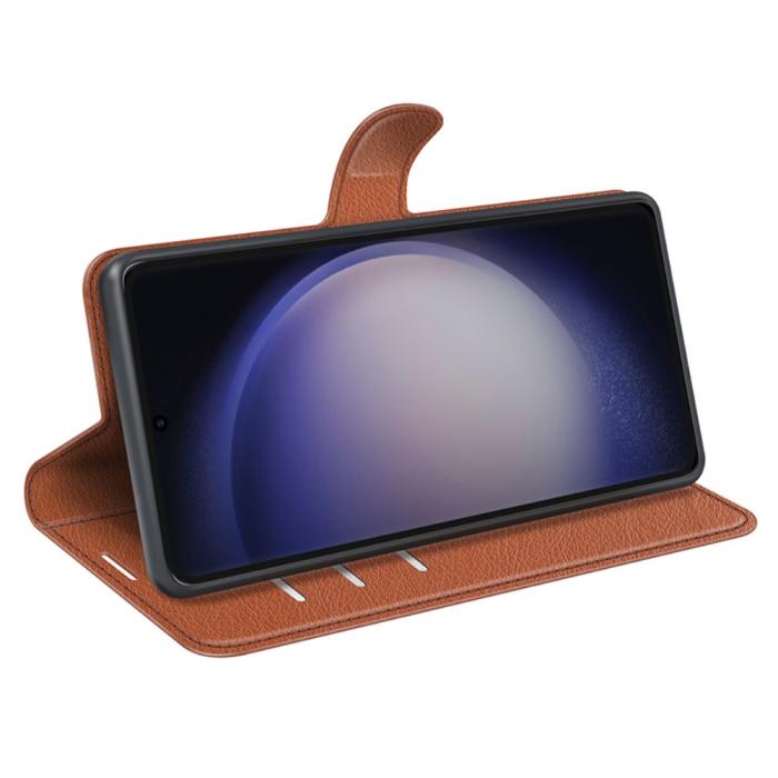 Bild 3,  Samsung Galaxy S24 Ultra Fodral Läder Litchi Brun - Teknikhallen.se