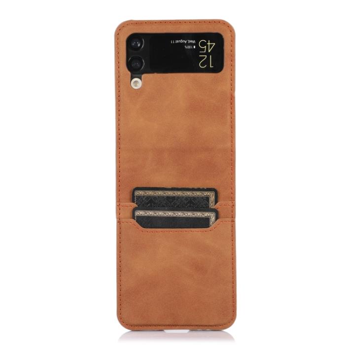 Bild 2,  Samsung Galaxy Z Flip 4 Skal Läder Kortfack Brun - Teknikhallen.se