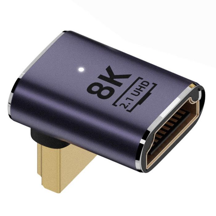 Bild 2,  8K 60Hz 90° Uppvinkel HDMI Hane - HDMI 2.1 Hona Adapter Blå - Teknikhallen.se
