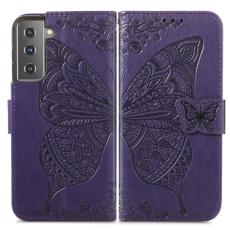  Samsung Galaxy S22 Plus Fodral Butterfly Tryckt L&auml;der Lila - Teknikhallen.se