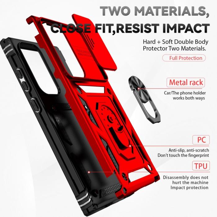 Bild 4,  Samsung Galaxy S23 Ultra Skal Hybrid Ring CamShield Röd - Teknikhallen.se