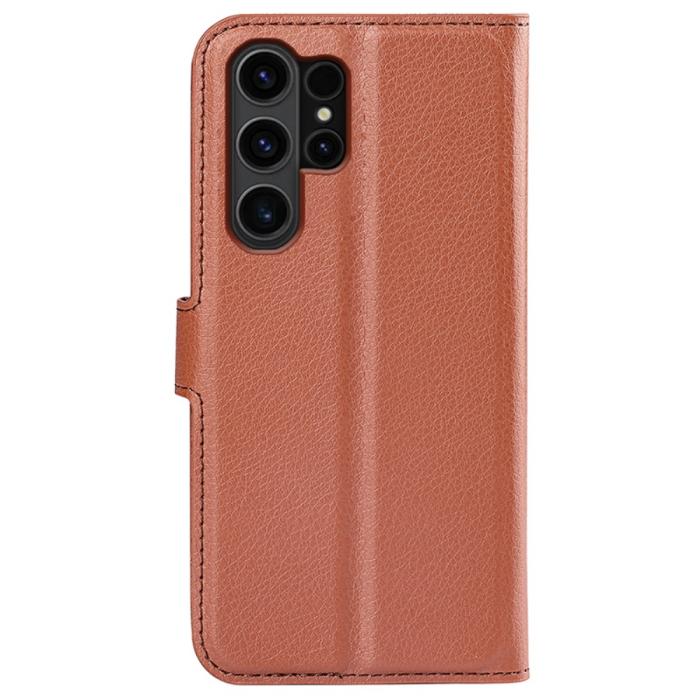 Bild 6,  Samsung Galaxy S24 Ultra Fodral Läder Litchi Brun - Teknikhallen.se