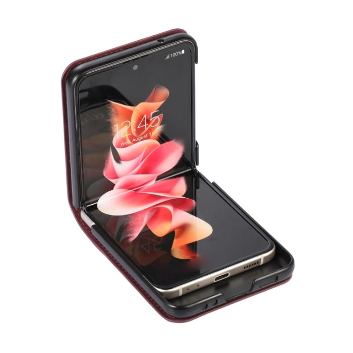 Bild 4,  Samsung Galaxy Z Flip 4 Skal Läder Kortfack Brun - Teknikhallen.se