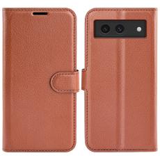  Google Pixel 8A Litchi L&auml;der Fodral Brun - Teknikhallen.se
