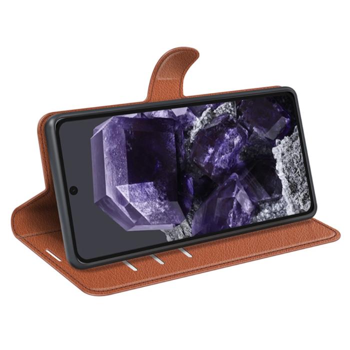 Bild 3,  Google Pixel 8A Litchi Läder Fodral Brun - Teknikhallen.se