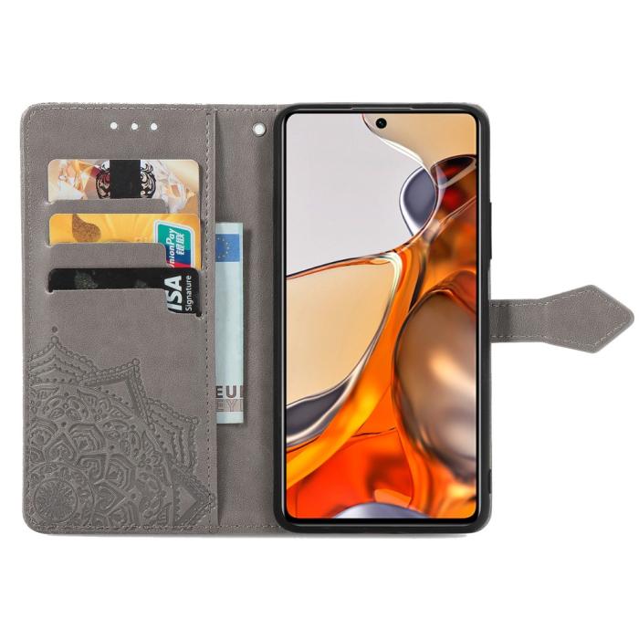 Bild 4,  Xiaomi 11T / 11T Pro Fodral Läder Mandala Grå - Teknikhallen.se
