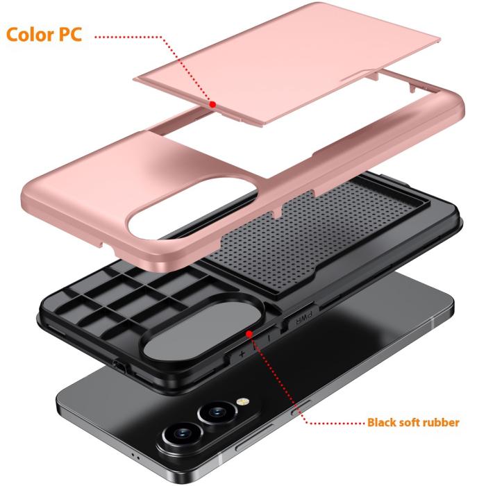 Bild 6,  Samsung Galaxy S25 Edge Skal Hybrid Med Kortfack Rosa - Teknikhallen.se